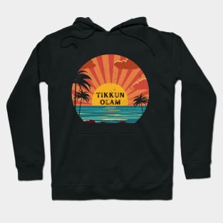 Tikkun Olam Hebrew, Retro Sunset Hoodie